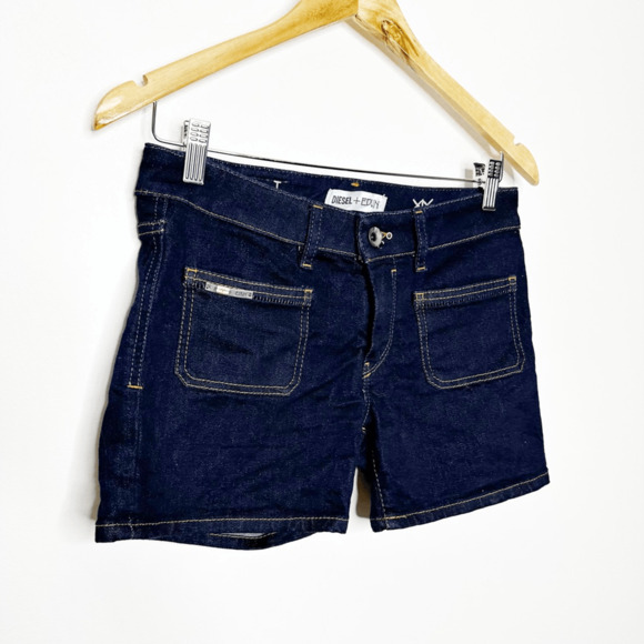 DIESEL X EDUN Ed-Esyl Shorts Dark Wash Blue low rise y2k womens denim 28 - Picture 2 of 8